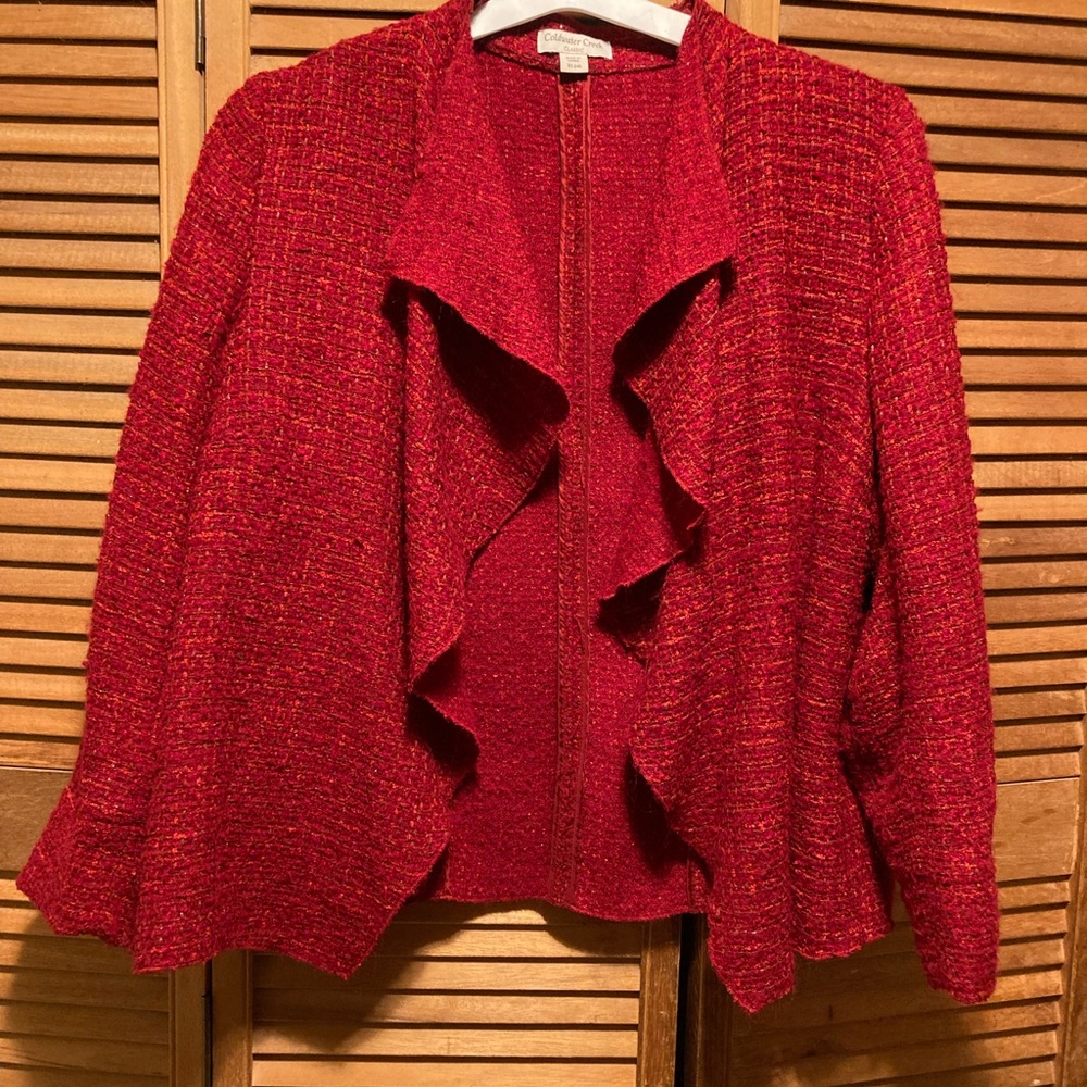 Coldwater Creek Red Waterfall Boucle Draped Collar Jacket